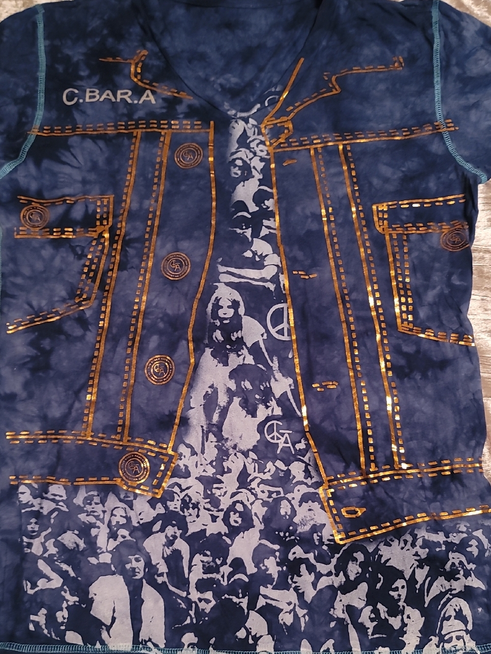 (Rare) Christian Audigier Men Large Vintage Love Stock Ranch Blues and Gold